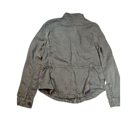 Loft Jacket Women Small Army Green Linen Utility Pockets Inside Cinch Full Zip - Picture 2 of 8
